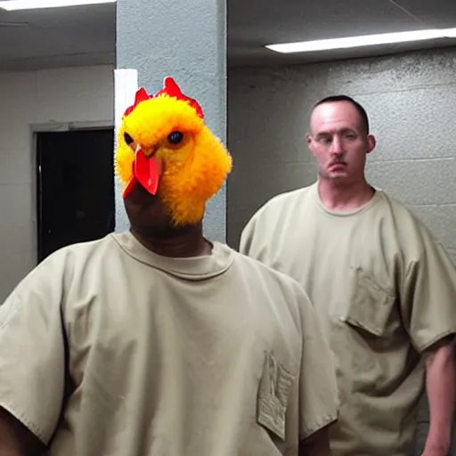 Image similar to inmate wearing chicken head