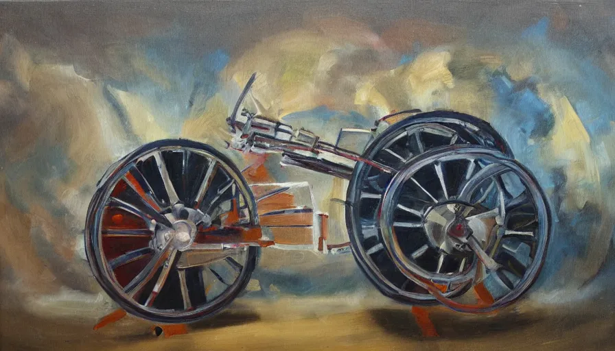 Image similar to perpetual motion machine, oil painting