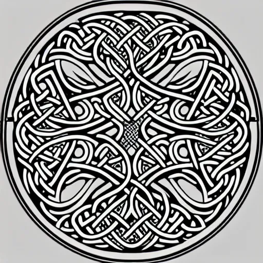Image similar to a circular vector tattoo design. art nouveau, celtic knots, with a japanese influence, curvilinear, recursive.