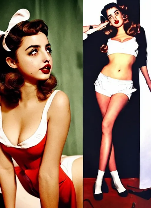 Prompt: Ana de Armas as a pin up girl in 1970ies clothing