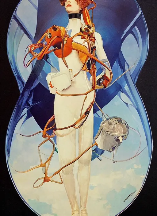 Prompt: a copic maker art nouveau portrait of a russian girl finely detailed features wearing an evangelion pilot suit designed by balenciaga by john berkey, norman rockwell akihiko yoshida