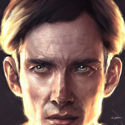 Image similar to portrait of a man by greg rutkowski, a jedi commander, british features, short copper hair, straight jaw, wise appearance, wearing the tactical gear of the galactic alliance, star wars expanded universe, he is about 4 0 years old, highly detailed portrait, digital painting, artstation, concept art, smooth, sharp foccus ilustration, artstation hq