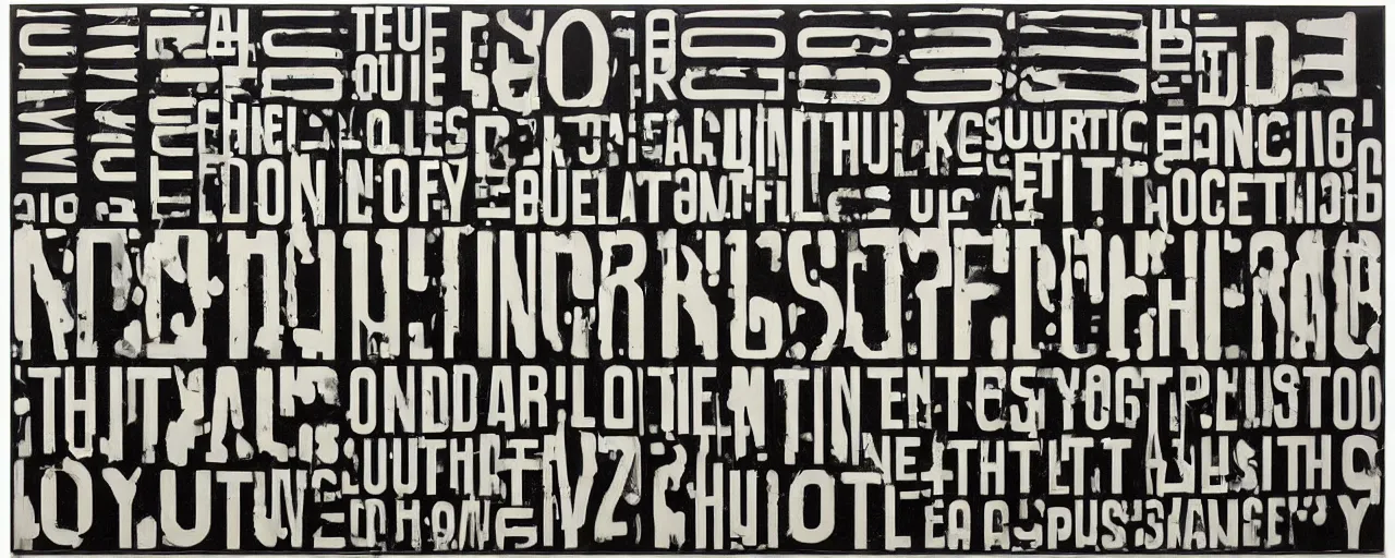 Prompt: a typographic painting of stenciled letters, by Christopher Wool, dripping oil paint, Concrete poetry, abstract, words, Highly Detailed