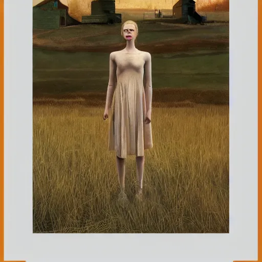 Image similar to Elle Fanning in the painted world of Ex Machina, head and shoulders masterpiece, apocalypse, golden hour, cosmic horror, artstation, in the style of Andrew Wyeth and Edward Hopper and Bosch, extremely detailed