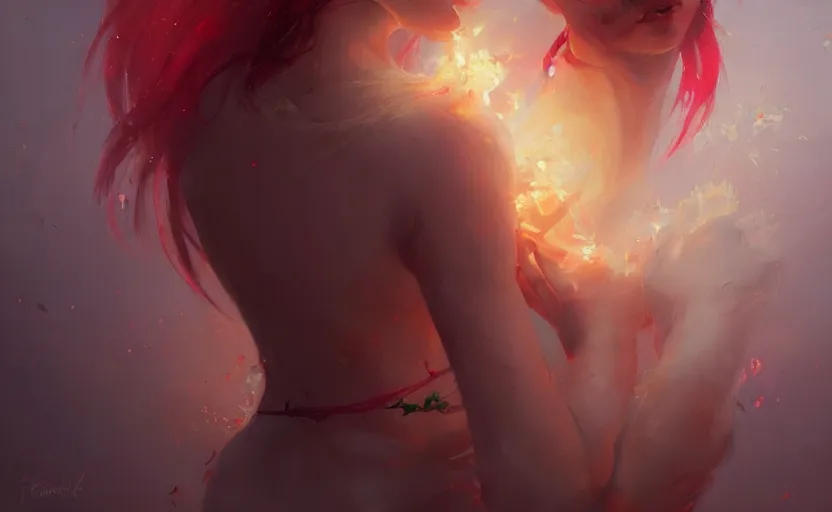 Image similar to a painting of jasmine trending on artstation in the style of greg rutkowski, beautiful, sensual, flower, portrait, adorable, alter, hell, fire hair, fire