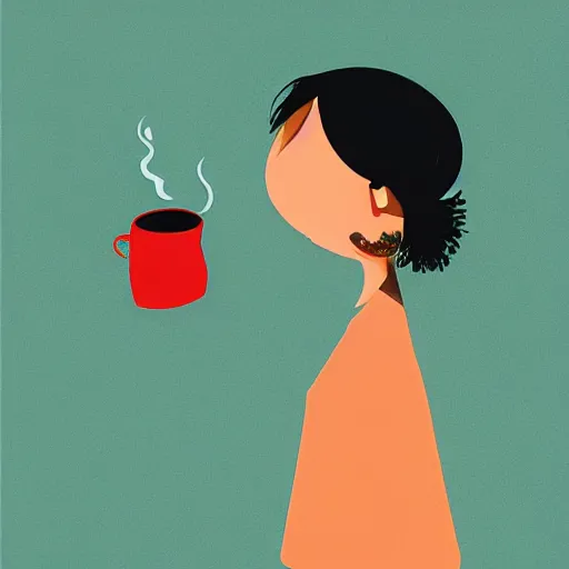 Prompt: illustration a girl drink a coffee, by malika favre