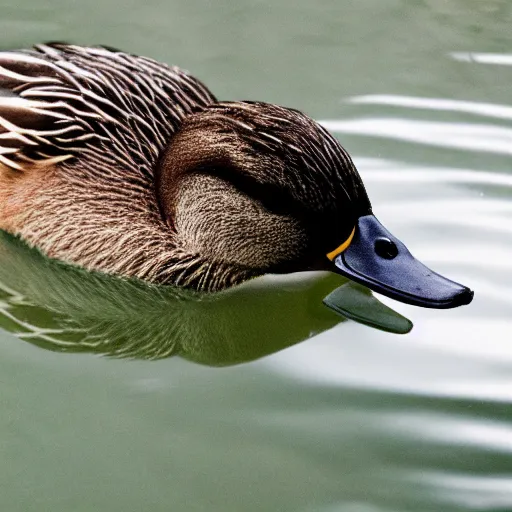 Prompt: A high detail closeup shot of a duck wearing a suit