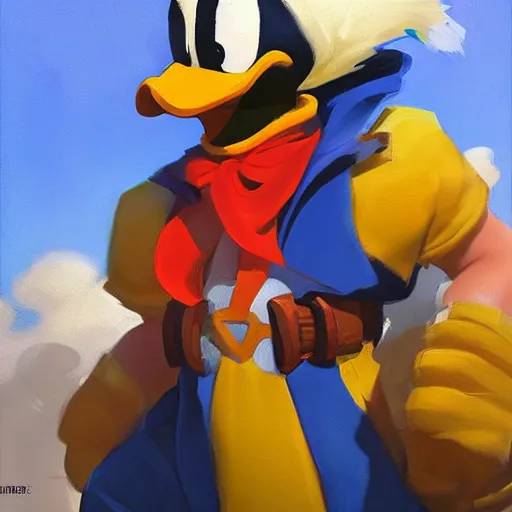 Image similar to greg manchess portrait painting of donald duck as overwatch character, medium shot, asymmetrical, profile picture, organic painting, sunny day, matte painting, bold shapes, hard edges, street art, trending on artstation, by huang guangjian and gil elvgren and sachin teng