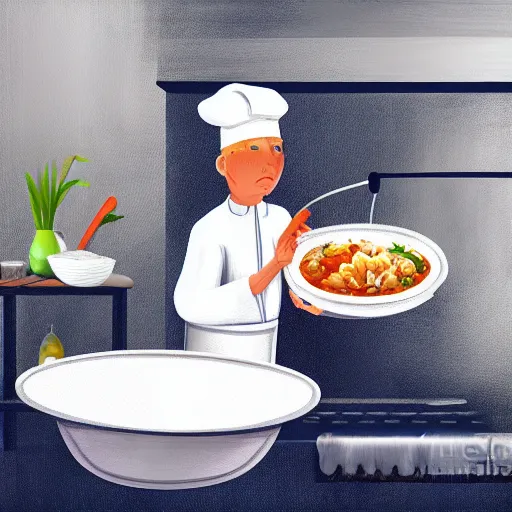 Image similar to A shrimp chef cooking rice in a pan, digital art