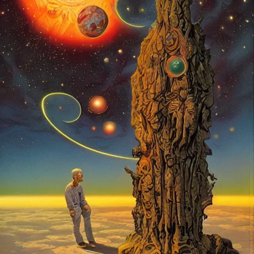 Prompt: Liminal space in outer space by Clyde Caldwell