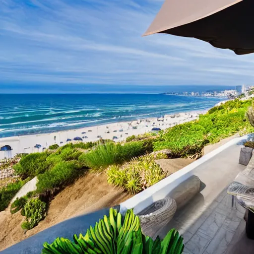 Image similar to the view from santa monica beach from a modern villa, 4k, high detail, high-resolution photograph, professional photography, ultra-detail, hyper realistic