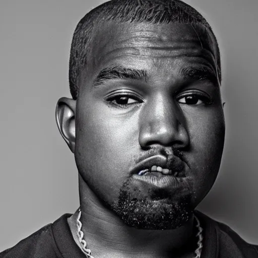 Image similar to the face of young kanye west wearing yeezy clothing at 1 1 years old, black and white portrait by julia cameron, chiaroscuro lighting, shallow depth of field, 8 0 mm, f 1. 8