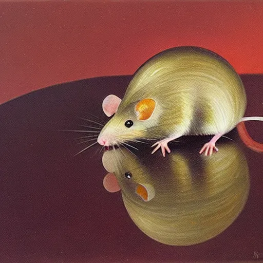 Image similar to armored mouse reaches for floating crystal, famous oil painting, award winning, 8k scan