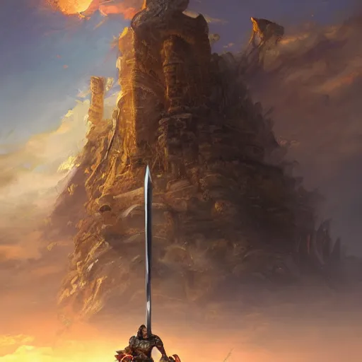 Prompt: a turtle hero raises his long sword high, dramatic light, arctic temple background, clouds, golden hour, high detail, fantasy background, painted by stanley lau, painted by greg rutkowski, painted by stanley artgerm, digital art, trending on artstation