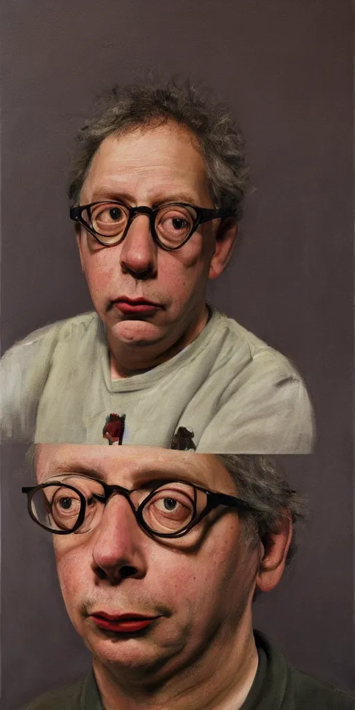 Image similar to high quality high detail painting of todd solondz portrait by lucian freud, hd, photorealistic lighting