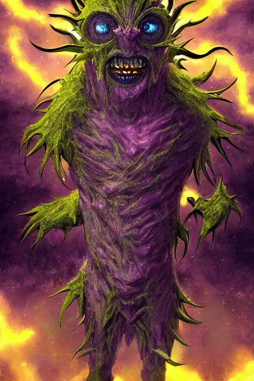 Prompt: a humanoid figure thistle monster with eyes, radiation glow, highly detailed, digital art, sharp focus, trending on art station, plant, anime art style