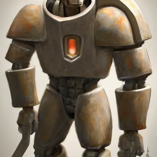 Image similar to tall bulky warforged made from stone that looks like karn from magic the gathering, dungeons and dragons, fantasy, full body portrait, detailed, oil painting,