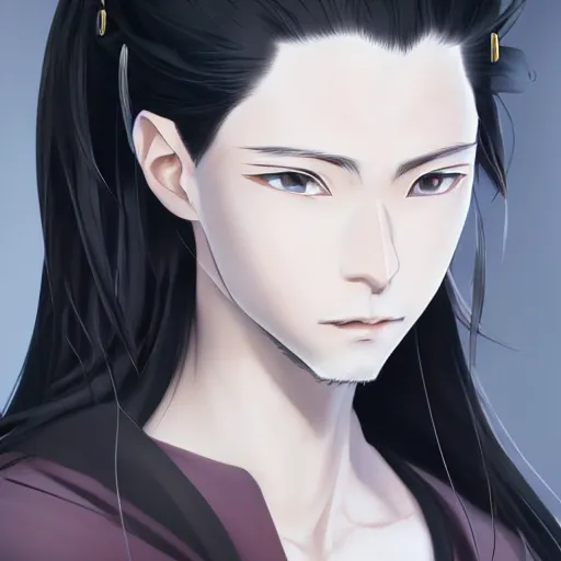 Prompt: headshot portrait of Wei Wuxian, anime character, beautiful detail, artstationhd, artgerm, WLOP, long hair, black hair, official artwork, trending on artstation