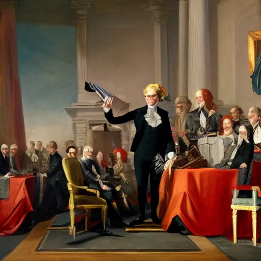 Image similar to spongebob inaugurated as the president, john trumbull painting, trending on artstation, 4 k quality