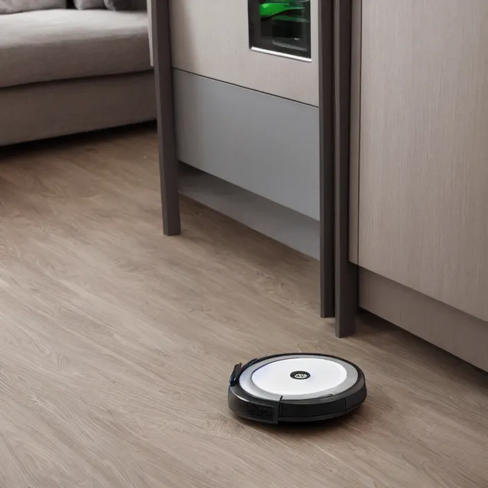 Image similar to A Roomba attachment with a stand and food tray to have a low effort robotic horderve waiter, product advertising, professional advertising, studio quality product