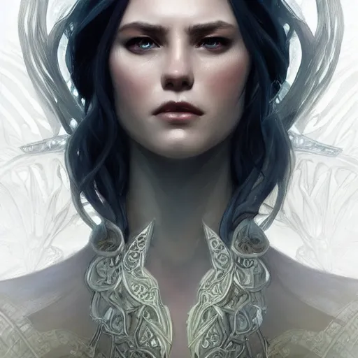 Image similar to Melina from elden ring D&D, fantasy, intricate, elegant, highly detailed, digital painting, artstation, concept art, smooth, sharp focus, illustration, art by artgerm and greg rutkowski and alphonse mucha