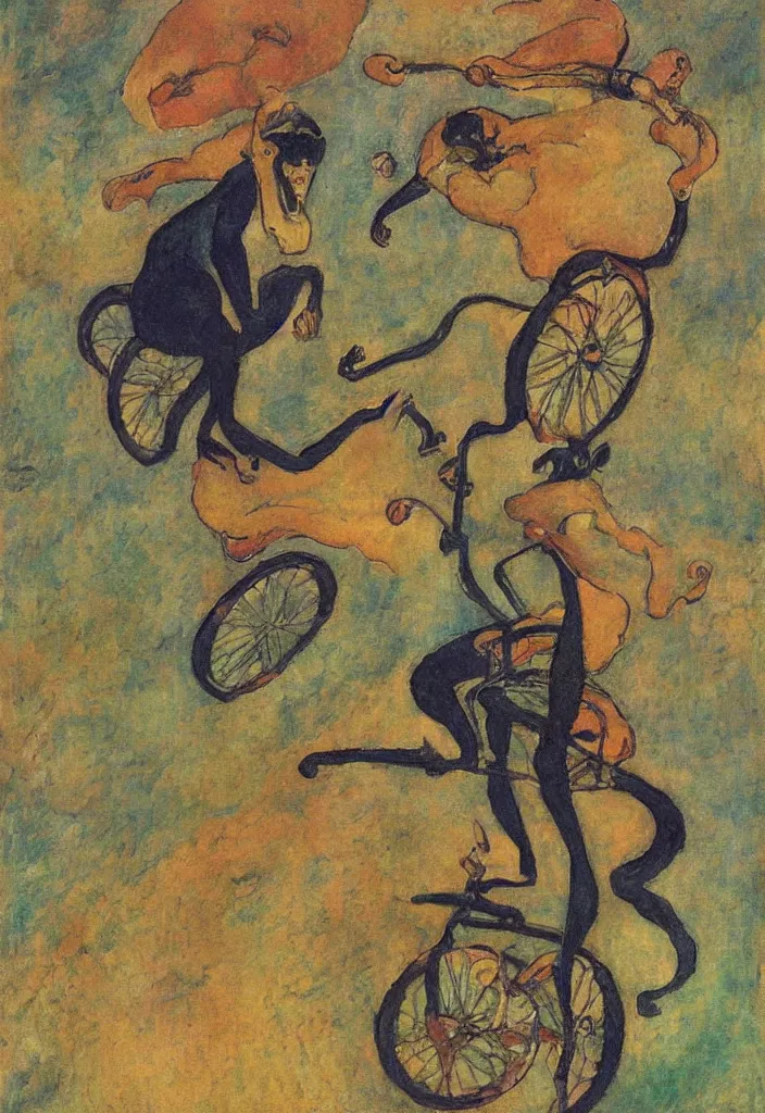 Prompt: a monkey riding a unicycle, Gustav Klimpt, color painterly