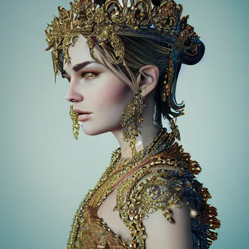 Image similar to portrait of wonderful princess, glowing, ornate and intricate, jaw dropping, dynamic lighting, intricate and detailed, 4 k octane render