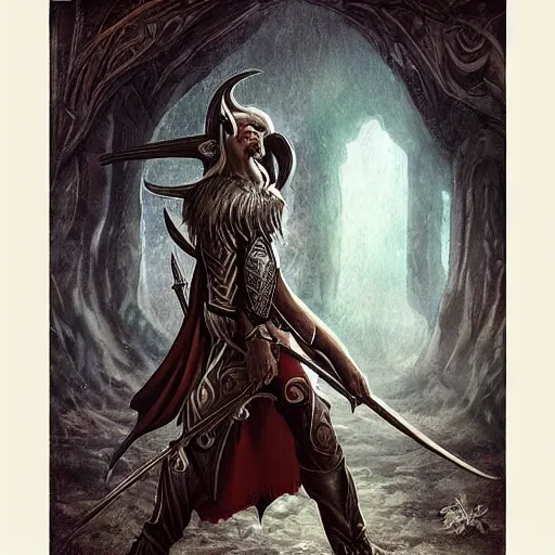 Prompt: male elven bard, dark fantasy art by Stephan Koidl