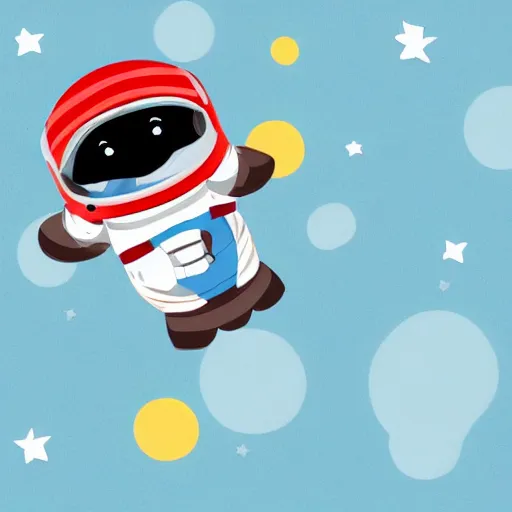 Image similar to cute astronaut penguin, floating on space, disney style, 8 k