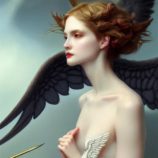 Image similar to Winged girl angel, fantasy, intricate, elegant, highly detailed, digital painting, artstation, concept art, smooth, sharp focus, illustration, art by John Collier and Wenqing Yan and Albert Aublet