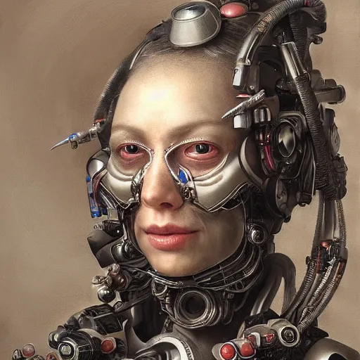 Image similar to Ultra detailed, 4K Portrait of a Cyborg by Rachel Ruysch