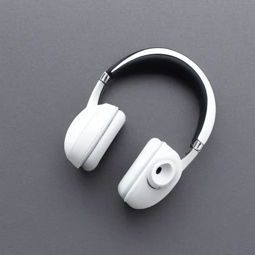 Image similar to product photoshoot of clean modern hand crafted aipods pro max beats headphones colot metal white silver with black leather padding well design ultrareallistic detailed high quality 8 k photorealistic ultra realistic