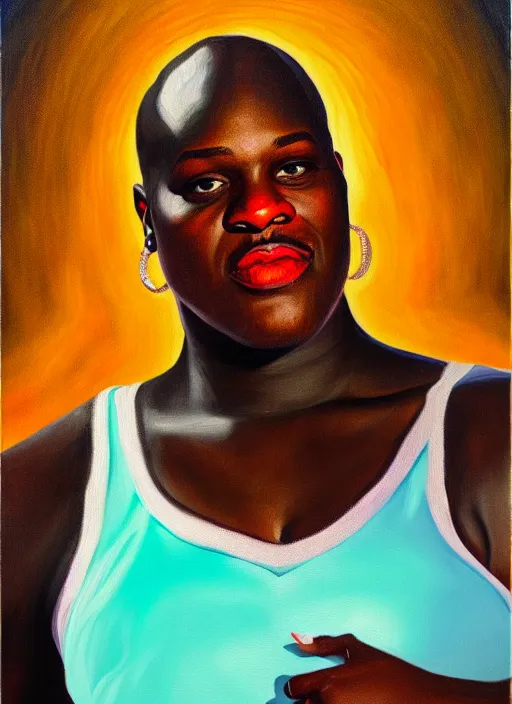 Image similar to shaq as a woman, oil on canvas, cinematic, portrait