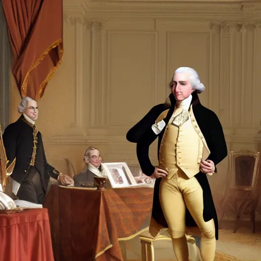 Image similar to George Washington as a real live person in a realistic scene from a recent movie, detailed, 8k