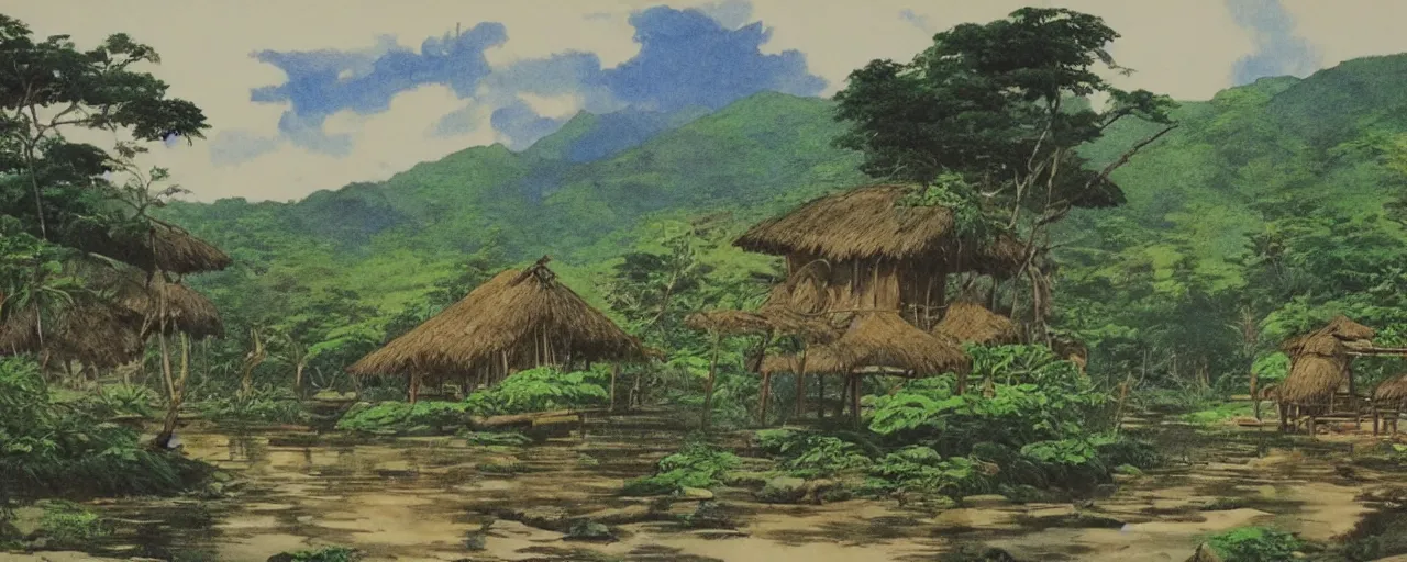 Prompt: a 2D drawing of a beautiful Philippine Rural Town landscape, majestic and exotic, by hiroshi yoshida