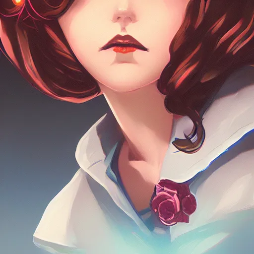 Image similar to portrait of elizabeth from bioshock infinite , heavenly clouds landscape, ambient lighting, 4k, anime key visual, lois van baarle, ilya kuvshinov, rossdraws, artstation