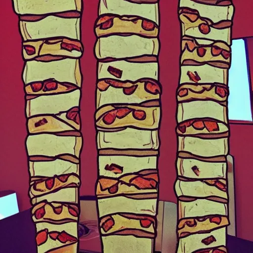 Prompt: a picture of the leaning tower piza but it's made out pizza