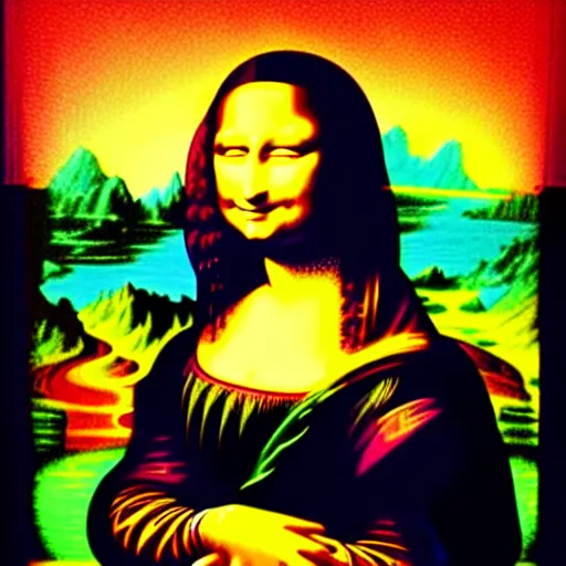 Prompt: a lisa frank painting of ( ( ( mona lisa ) ) )