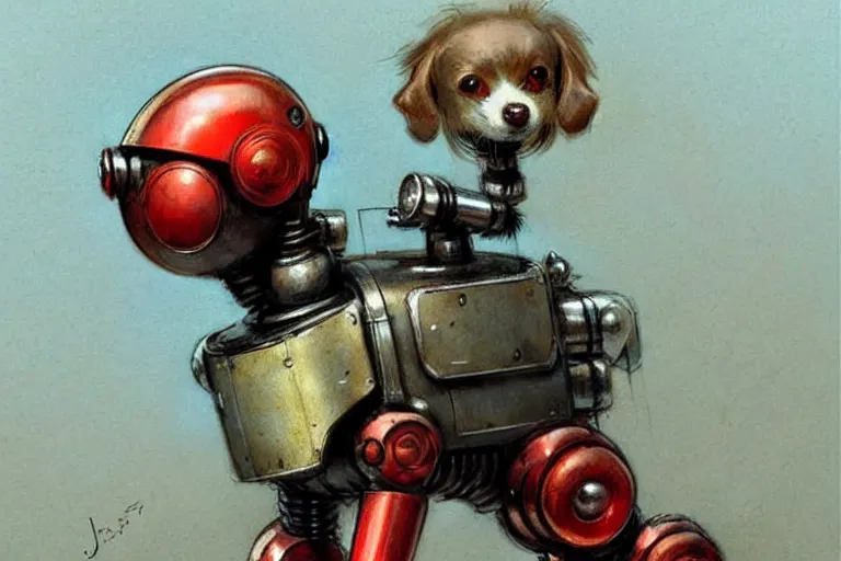 Image similar to adventurer ( ( ( ( ( 1 9 5 0 s retro future robot android dog. muted colors. ) ) ) ) ) by jean baptiste monge!!!!!!!!!!!!!!!!!!!!!!!!! chrome red