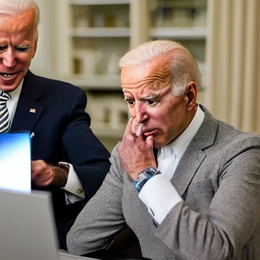 Prompt: Joe Biden yelling at AI art on his computer.