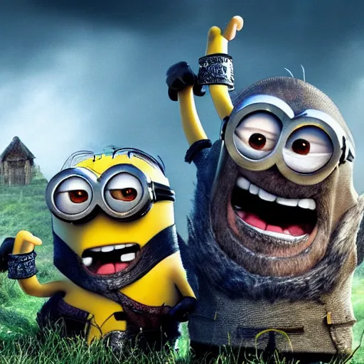 Image similar to The minions in The Vikings Digital art very detailed 4K quality Super Realistic