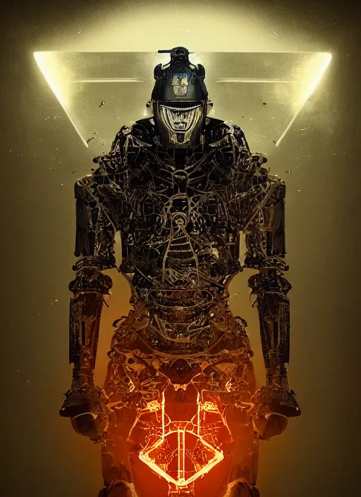 Prompt: portrait of futuristic king arthur knight district 9 cyborg, kintsugi, x - ray, steam and cyberpunk, modern fine art, fractal, intricate, elegant, highly detailed, digital photography, subsurface scattering, by jheronimus bosch and frank miller and greg rutkowski,