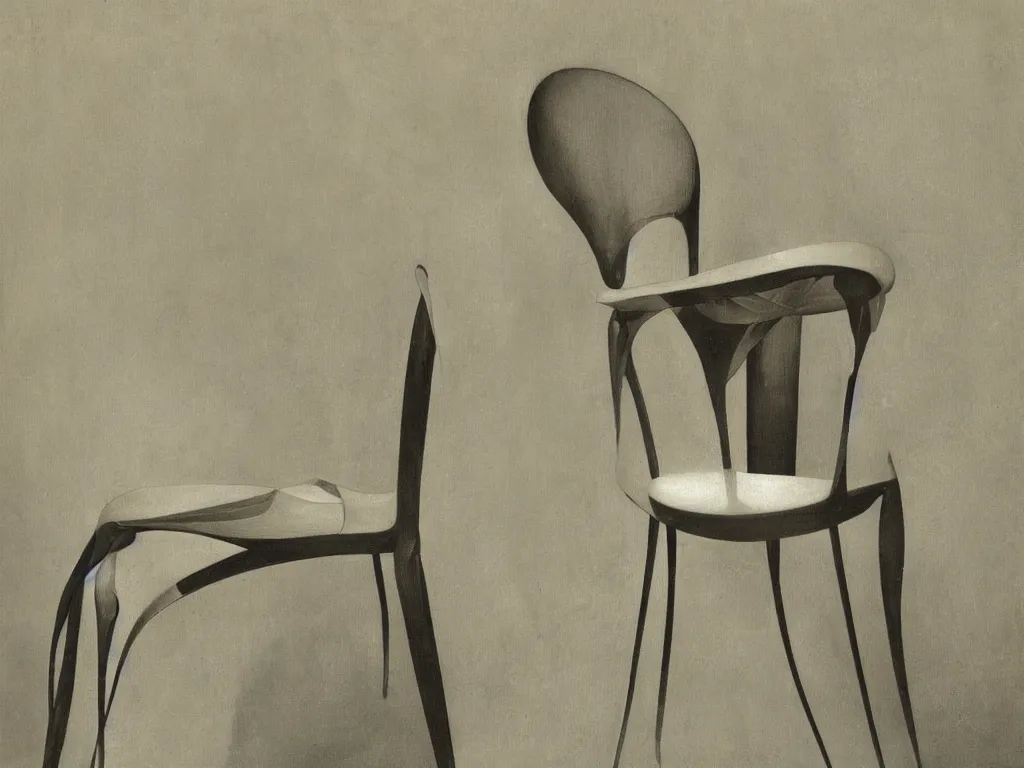 Image similar to luminescent greek marble chair with leaf. painting by karl blossfeldt, agnes pelton