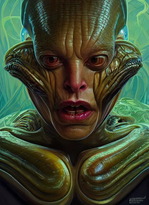 Image similar to elon musk as slimy mollusk character, drool, wide angle, elegant, highly detailed, digital painting, artstation, concept art, wallpaper, smooth, sharp focus, illustration, art by h. r. giger and artgerm and greg rutkowski and alphonse mucha