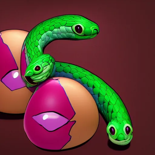 Image similar to an egg with a magenta eye and two heads. one head is a snake and the other head is a chicken and there are big furry muscular legs, 4k, trending on artstation