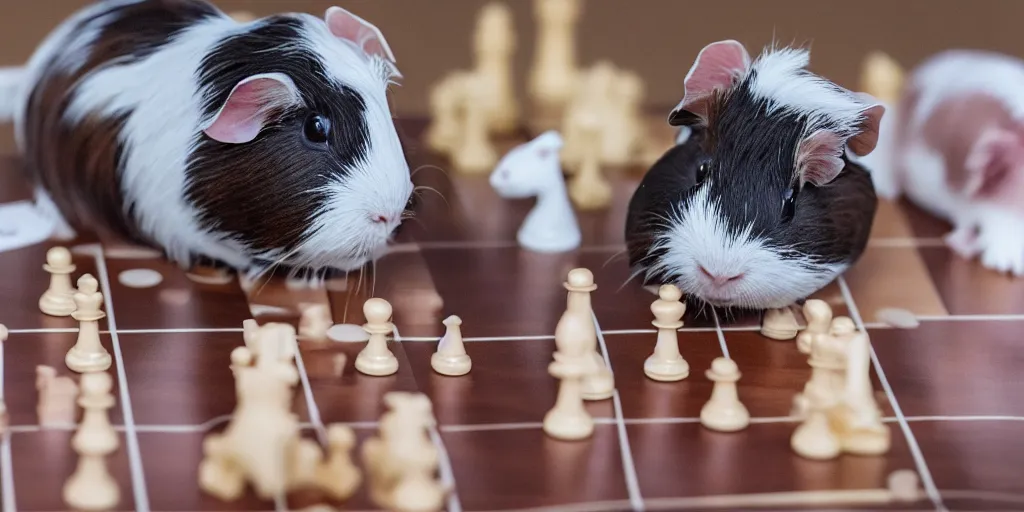 Prompt: a guinea pig playing chess