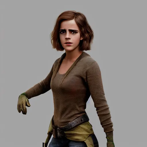 Image similar to full body textured film grain freckled face scratches and smudges hairy emma watson as a pixar character cgsociety octane render unreal engine redshift render trending on artstation trending on artstation render blender behance cg superhero