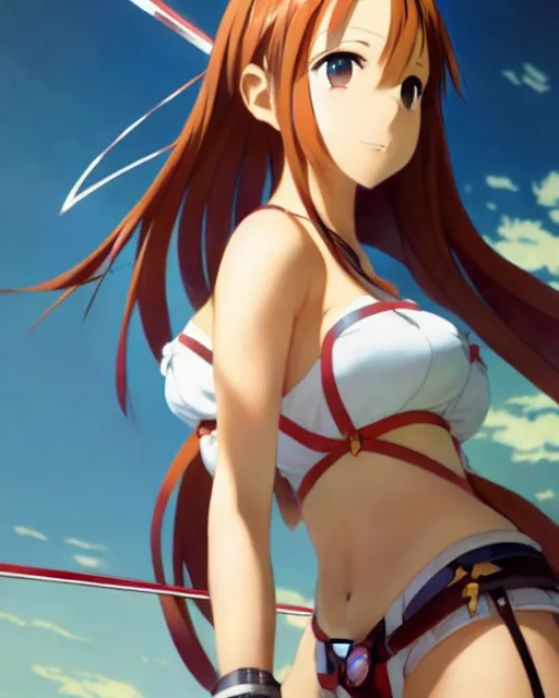 Image similar to photo of asuna from sao, asuna by a - 1 pictures, by greg rutkowski, gil elvgren, earl moran, enoch bolles, glossy skin, pearlescent, anime, maxim magazine,