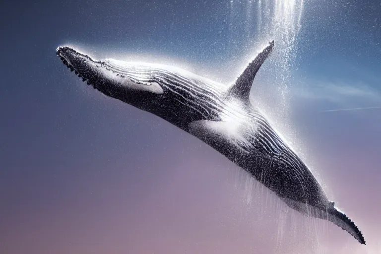 Image similar to a humpback whale flying over the superbowl cinematic lighting by Jessica Rossier