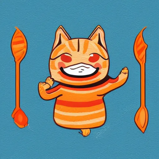 Image similar to anthropomorphic bacon strip, the bacon is sword fighting an orange tabby, realism
